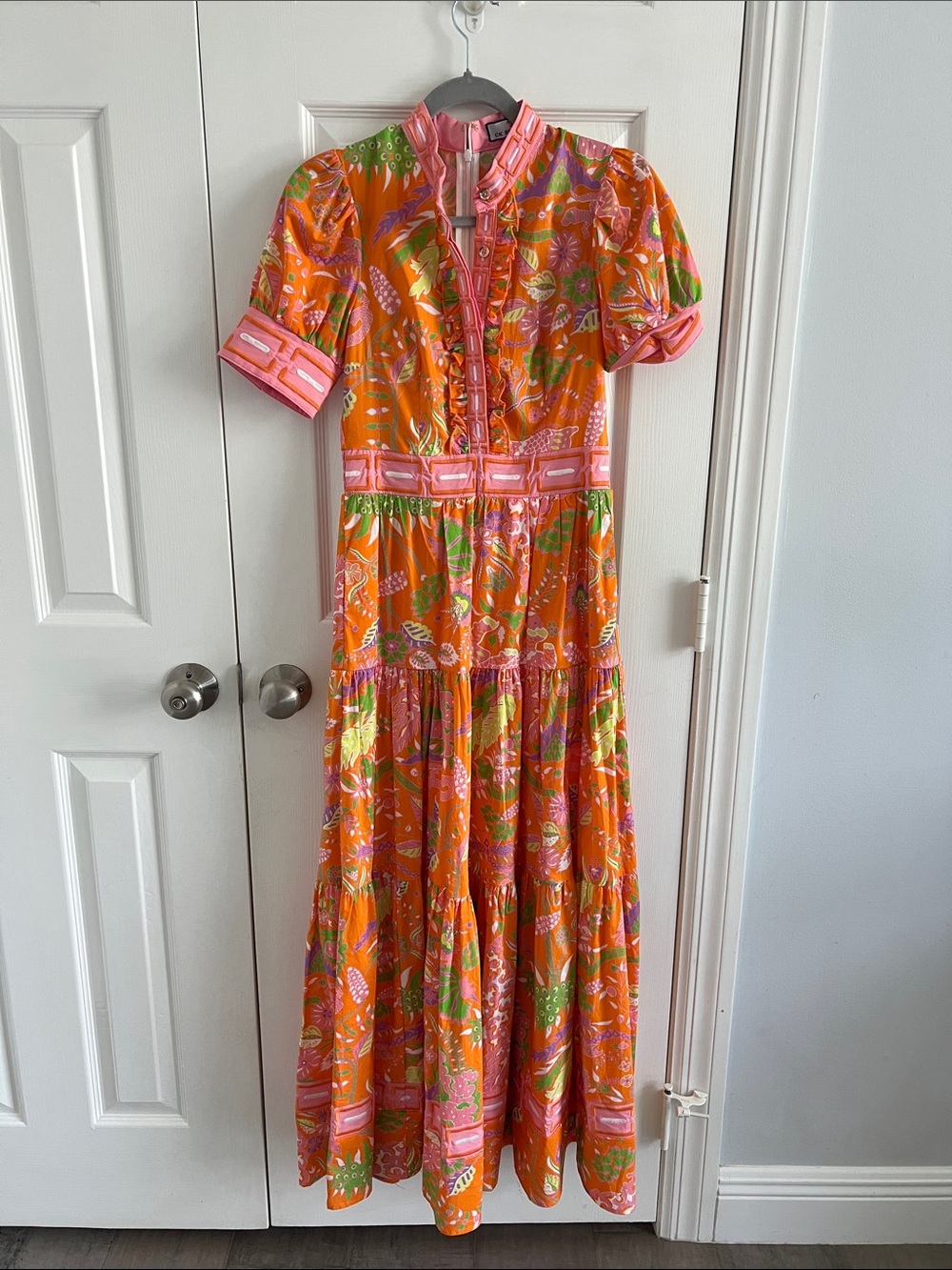 Orange Floral Maxi Dress with Pink Accents